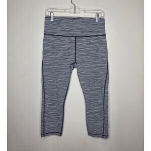 Athleta Ultimate Capri black white striped athletic pants with pockets - medium